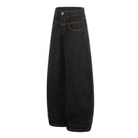 Jeans amples à jambe large pour hommes, en denim noir foncé brut avec surpiqûres contrastantes orange, vente en gros, personnalisation de marque privée disponible