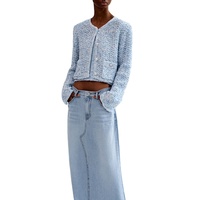 Blazer de luxe de haute qualité à encolure ronde pour femmes, élégant et court Cardigan en tweed pour femmes