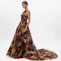 Robe de soirée longue élégante pour femme, ornée de sequins et de motifs floraux roses, robe de bal de demoiselle d'honneur, longueur maxi, traîne naturelle, pour mariée