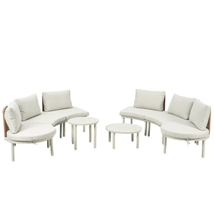 Curved <b>Outdoor</b> Sectional <b>Sofa</b> Set with 2 Coffee Tables, White Patio Furniture with Cushions for Backyard & Garden - Product Image 4
