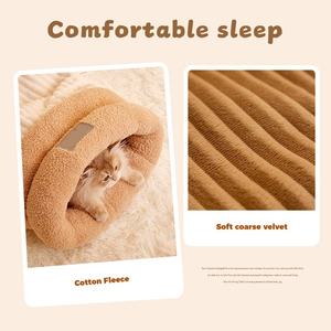 Luxe Katten Slaapzak Linnen Stof Duurzaam Wasbaar Huisdier Knuffelbed Met Dierenpatroon Duurzaam Traagschuim Op Maat - Product Image 3