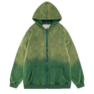 Sudadera con Capucha Clásica de Moda para Hombre, 400 GSM, Algodón Grueso, Estilo Vintage, Lavado Ácido, con Cierre - Product Image 1