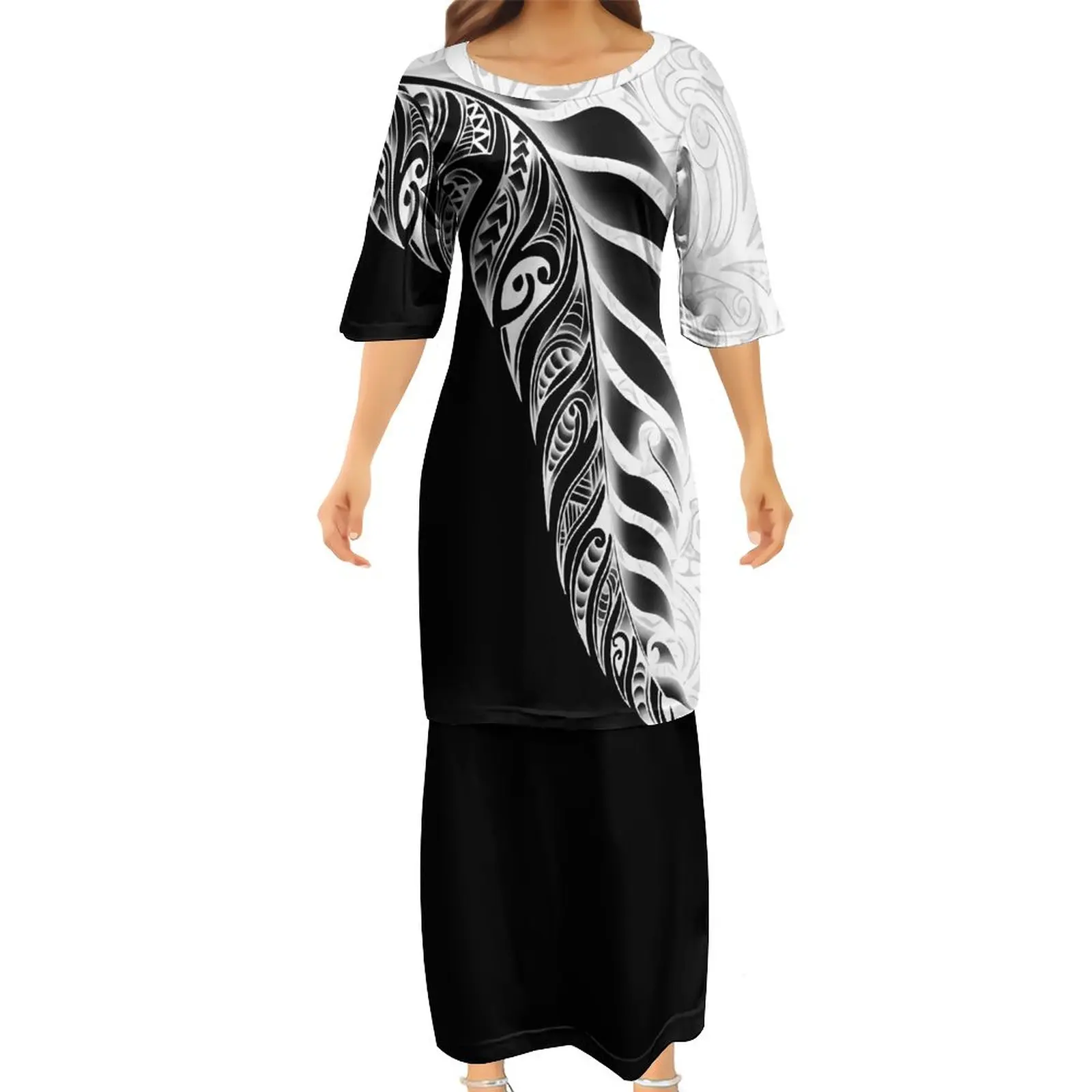 Large Size 9XL Hawaii Polynesian Tribal Lady O-neck Puletasi Dresses Retro Style Customized On Demand Puletasi Dress 1 MOQ