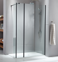 Cabine de douche rectangulaire à cadre noir mat, très vendue, en verre épais transparent, idéale pour les projets de salle de bain