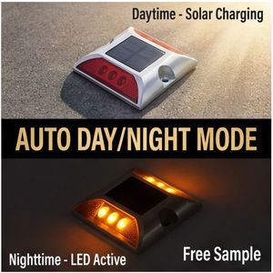 Borne de signalisation routière solaire LED industrielle en aluminium avec 6 lumières ultra-brillantes pour la délimitation et l'avertissement en virage - Product Image 4