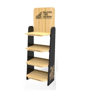 Wooden Display Hot Selling Modern Wooden Wine Display Shelf Floor Stand And Rack Customized Logos For Store Display Stands