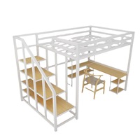 Lit Loft Double Couche Art Simple Lit Cadre Doux avec Appartement Simple Gain de Place Bureau Bas Maison Chambre Style