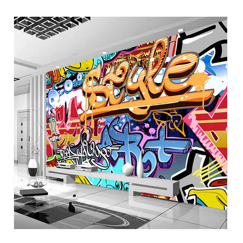 KOMNNI personalizado Mural 3D dibujos animados Graffiti papeles de pared humedad estilo moderno para niños dormitorio sala de estar decoración del hogar papel tapiz