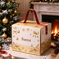 Boîte cadeau personnalisée Forest Packing avec poignée en ruban, emballage de Noël pour la vente au détail, estampage à chaud doré