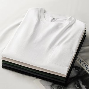 300 gramos, venta al por mayor, <span class=keywords><strong>Camiseta</strong></span> de algodón grueso personalizada para <span class=keywords><strong>hombre</strong></span>, 100% de algodón, logotipo personalizado, tejido de <span class=keywords><strong>manga</strong></span> <span class=keywords><strong>corta</strong></span>, <span class=keywords><strong>bolsillo</strong></span>, patrón sólido y - Product Image 4