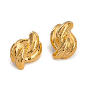 Cross Knot <b>Earrings</b> 18k Gold Plated Stainless Steel Geometric Design Fashionable <b>Stud</b> <b>Earrings</b> - Product Image 1