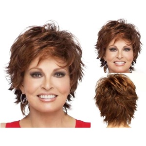 Venta Directa de Fábrica, Peluca de Cabello Corto Liso Marrón-Rojo para Mujer, con Flequillo Voluminoso <span class=keywords><strong>y</strong></span> Rizado hacia Afuera, de Una Sola Pieza - Product Image 2