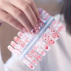 Oferta de pegatinas de esmalte de uñas con diseño de corazón rosa, proveedor de Arte de uñas, envolturas de uñas
