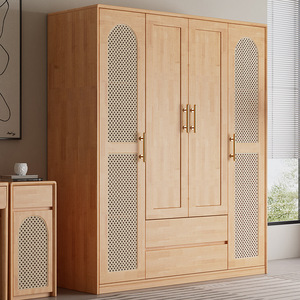 Armoire moderne en bois massif 1745x600x2100mm, quatre portes battantes, grande capacité, meuble de rangement pour chambre à coucher avec coiffeuse intégrée - Product Image 2