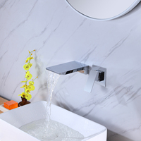 Robinet de lavabo cascade Ares Idealex moderne en laiton à montage sur plan, monotrou, monocommande, poli, eau chaude/froide