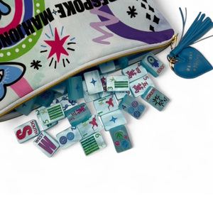 Nouvelles Tuiles de Mahjong Américaines de Luxe en Acrylique Bleu Nacré, Motifs Sculptés et Imprimés, Porte-Bonheur, pour 4 Joueurs, Unisexe - Product Image 4