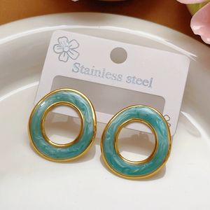 Şeker renkli sınır ötesi abartılı paslanmaz çelik saplama yağ damla küpe, basit ve çok yönlü 18k altın takı N99213 - Product Image 6