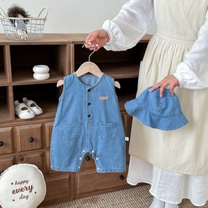 Combinaison <span class=keywords><strong>en</strong></span> jean sans manches pour bébé fille <span class=keywords><strong>avec</strong></span> chapeau seau assorti pour les sorties quotidiennes <span class=keywords><strong>en</strong></span> plein air - Product Image 2