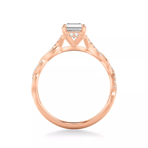 แหวนหมั้นเพชรทรง Asscher ทองคำ 10K 14K 18K แบบกำหนดเอง ดีไซน์ก้านบิดประดับเพชร Pave ด้านข้าง เพชรเพาะเลี้ยงในห้องปฏิบัติการ พร้อมใบรับรอง IGI สำหรับผู้หญิง - Product Image 3