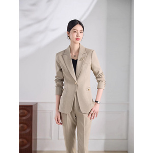 Women's Gray Long Sleeve <b>Blazer</b> Pants <b>Set</b> Formal Workwear Commute Anti-Wrinkle Worsted Fabric Spring Autumn - Product Image 2