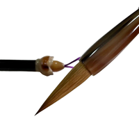 Pinceau de calligraphie professionnel Lingfeng fait main en poils de loup, manche en bois noir durable avec virole en corne de bœuf, coffret cadeau VIP pour artiste
