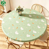 Nappe ronde en PEVA élastique avec dos en flanelle, motif lapin de Pâques, carotte, œuf, pique-nique, jardin, extérieur, lavable, réutilisable