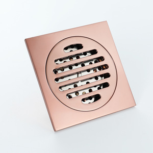 Desagüe de suelo moderno minimalista en oro rosa, antirollos, de latón macizo, cuadrado, con brida para ducha, inserto para azulejo, de largo alcance, 10x10cm para - Product Image 4