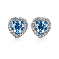 Boucles d'oreilles en forme de coeur romantique cristal bleu rose avec placage de rhodium accessoire de fête pour femmes filles en laiton en alliage de zinc