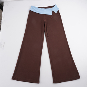 Comfy Breathable Low Paperbag Waist Solid Color <b>Pants</b> with Side Slit Casual <b>Summer</b> Fold-Over Trousers for Women - Product Image 2