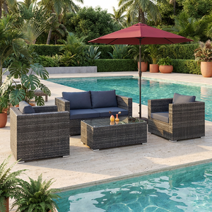 Set di Mobili da Giardino WMT in Rattan Intrecciato Resistente alle Intemperie con Cuscini, Moderno Set Divano per Esterni - Product Image 1