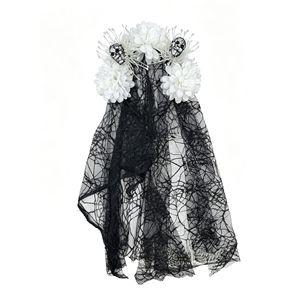 Corona de Flores del Día de Muertos con Velo Negro y Diadema de Calaveras para Disfraces de Halloween - Product Image 6