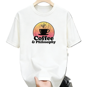 T-shirt streetwear décontracté à manches courtes en coton surdimensionné Coffee and Philosophy - Product Image 3