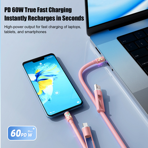 Câble de charge super rapide en silicone 4 en 1 avec lumière LED, 3 pieds, USB Type-C vers Type-C, connecteurs multiples pour téléphone portable - Product Image 1