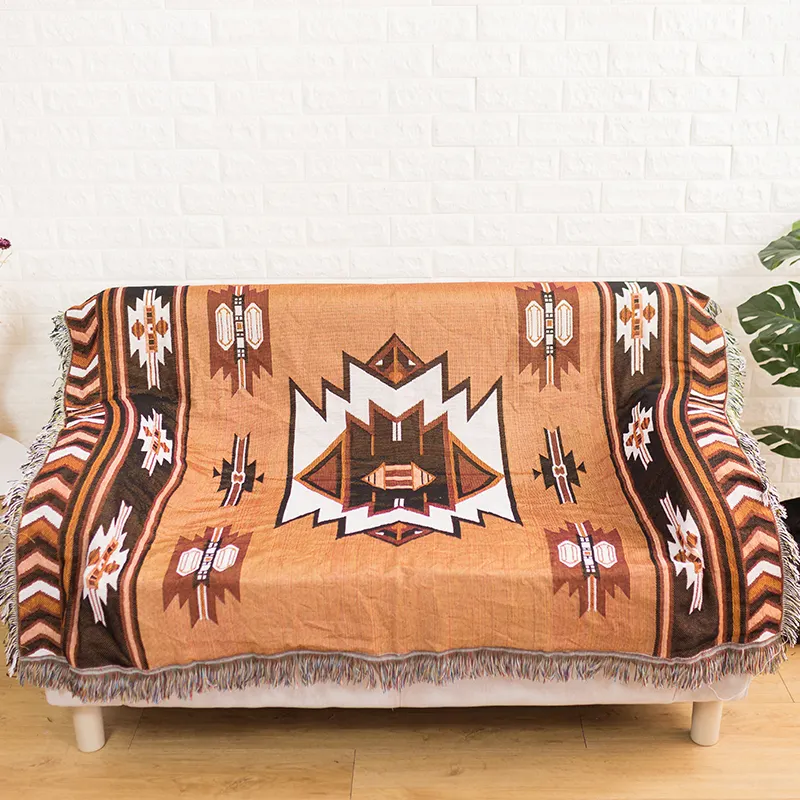 Customized Bohemian Patterns Woven Cotton Throw Blanket For Sofa