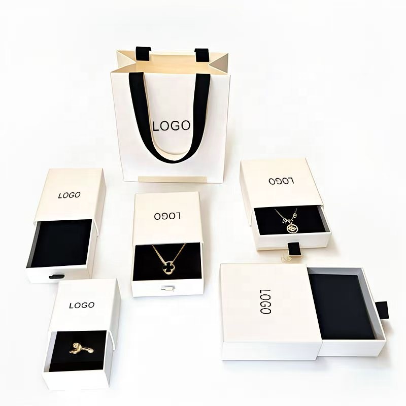 customized jewelry box jewelry set storage necklace earrings jewelry packaging paper bag ring box sliding v