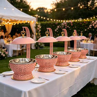 Chauffe-plat suspendu en forme de dôme, rose, ajouré, floral, 8L, pour mariage pastel, pâtisserie et restauration professionnelle, chauffe-crème et soupe