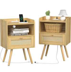 Modern Easy Assembly Wholesale <strong>Cheap</strong> Wood Rattan Drawer <strong>Bedside</strong> <strong>Table</strong> Bedroom Furniture Nightstand <strong>Set</strong> <strong>2</strong> for Bed Rooms - Product Image 1