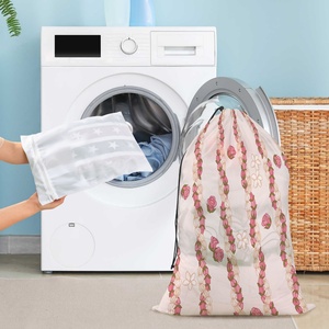 Hawaii Pink Pikake Floral Print Polyester Custom Design Logo <b>Laundry</b> Hampers With Mesh <b>Laundry</b> Wash <b>Bag</b> - Product Image 5