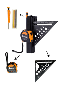 'Hộp chế biến gỗ di động, có thể đeo với đai 'Bộ vuông kèo nhôm 7 inch 175mm có bút chì với thước dây 5m - Product Image 3