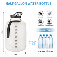 Bouteilles d'eau motivantes grande capacité 2,2 L avec marqueur de temps pour la salle de sport, gourde de sport 74 OZ (demi-gallon)