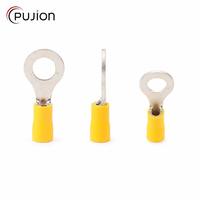 PUJION RV5.5-6 100개/봉투 절연 링 구리 케이블 러그 터미널 주석 도금 PVC 전선 터미널