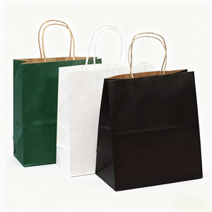 Bolsa de Compras de Papel Kraft Blanca y Marrón con Asas Retorcidas e Impresión de Logotipo - Product Image 1