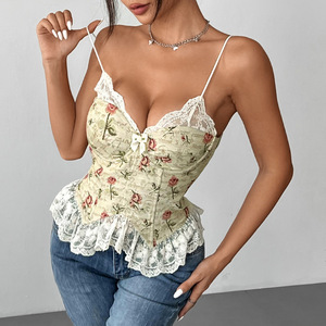 Sexy Bustier Corset <strong>Cami</strong> <strong>Tops</strong> Floral Print <strong>Lace</strong> <strong>Trim</strong> Camisole Going Out Crop <strong>Tops</strong> Date Night Club <strong>Tops</strong> Female Bustiers - Product Image 4