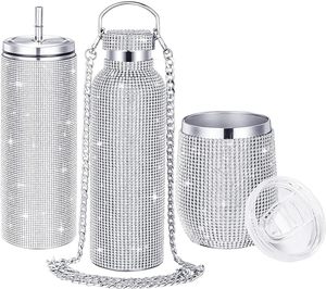 Bouteille d'eau portable en acier inoxydable avec strass et diamants, 500 ml, pour le sport, les voyages et les activités de plein air, thermos brillant - Product Image 1