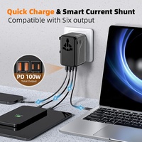 Worldplug 2AC Socket GaN 100W Super Fast Charge International Adaptateur de voyage universel Chargeur mural Adaptateur de prise mondiale