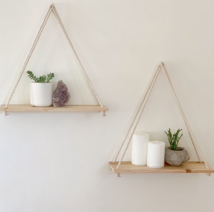 Wholesale <strong>Triangle</strong> Home Wall Decor Display Organizer Hanging Floating <strong>Wood</strong> <strong>Shelves</strong> with Rope for Living Room Wall Decoration - Product Image 2