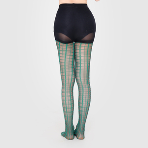 Collants pour femmes imprimés à motif grille verte, semi-transparents, <span class=keywords><strong>taille</strong></span> <span class=keywords><strong>haute</strong></span>, tendance - Product Image 6
