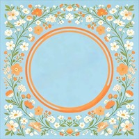 Tapis de Mahjong Rond Personnalisé Motif Floral Bleu Clair Orange, Antidérapant en Caoutchouc, Motif Marguerite Aquarelle, Tapis de Jeu Central Vierge