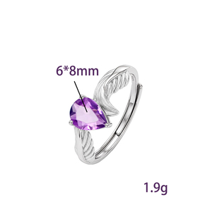Bague Ajustable en Argent Sterling 925 Plaqué Or avec Pierres Naturelles en Forme de Poire 6*8mm et Plume d'Ange, Bijoux Bohèmes pour Femmes - Product Image 6