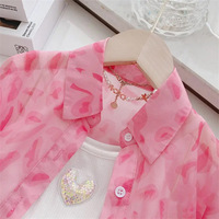  Ensemble 2 pièces mode printemps automne pour bébé fille : Gilet à bretelles et chemise longue motif léopard rose